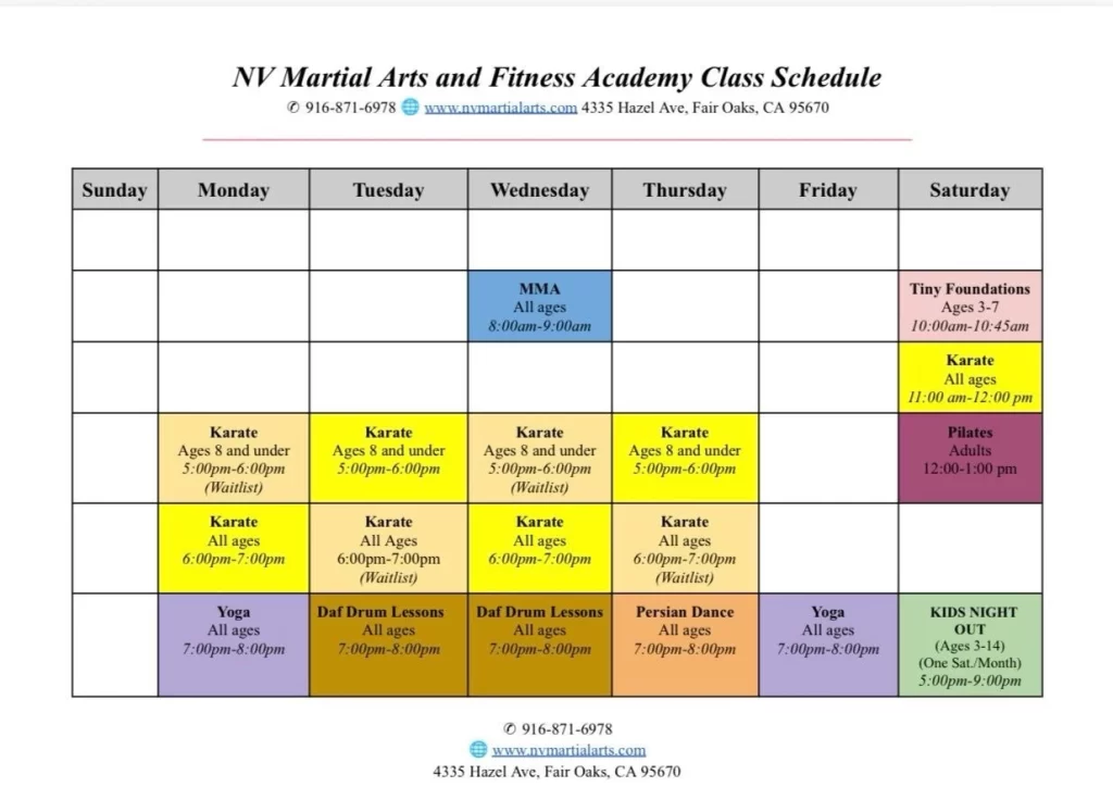 nvmartialarts schedule